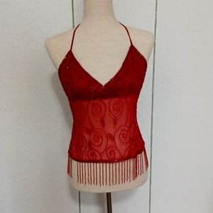 Vintage Red Sequin Halter Top